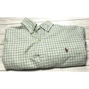 Ralph Lauren Custom Fit Men's M White Green Blue Plaid Long Sleeve Button Shirt